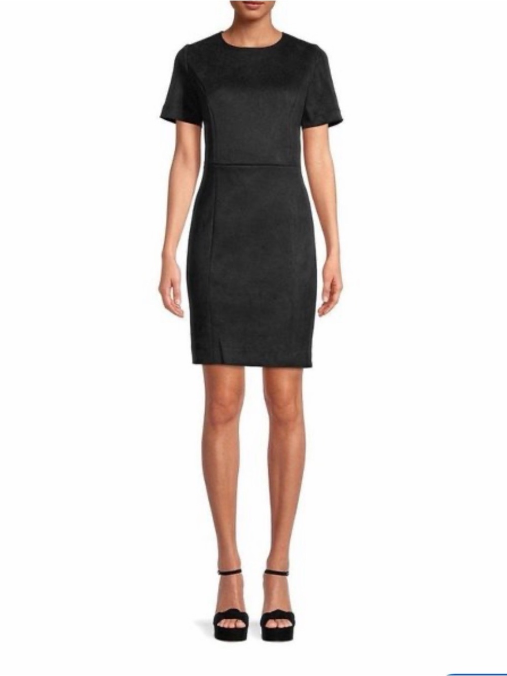Elie Tahari Black Faux Suede Short-Sleeve Sheath Dress Sz 12